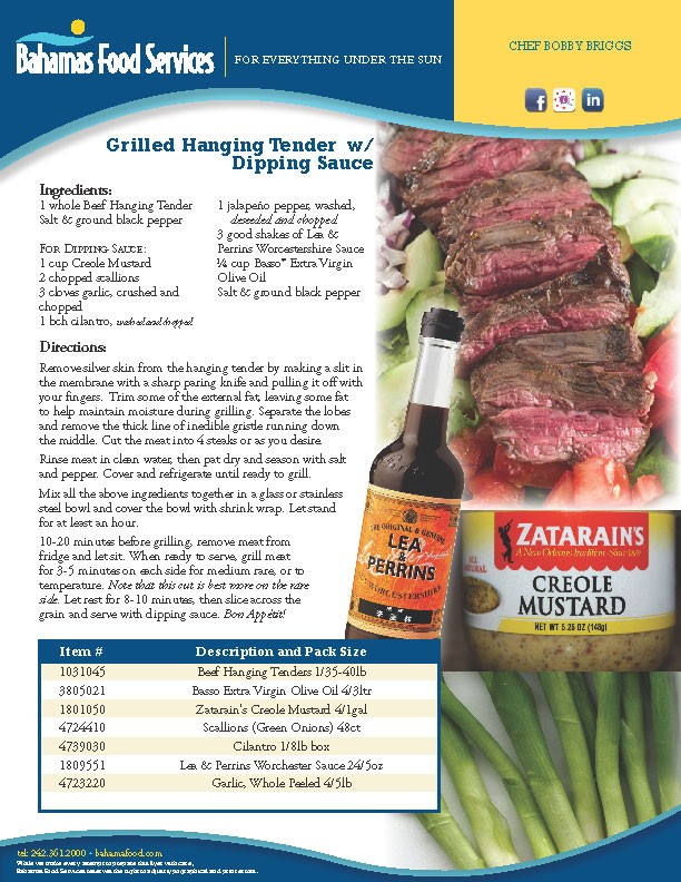 Grilled Beef Hanging Tender with Dipping Sauce